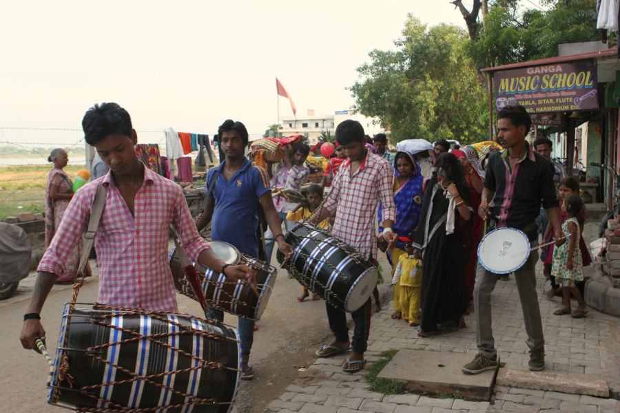 Ganga Drumming school scene, Ganges River, Varanasi
